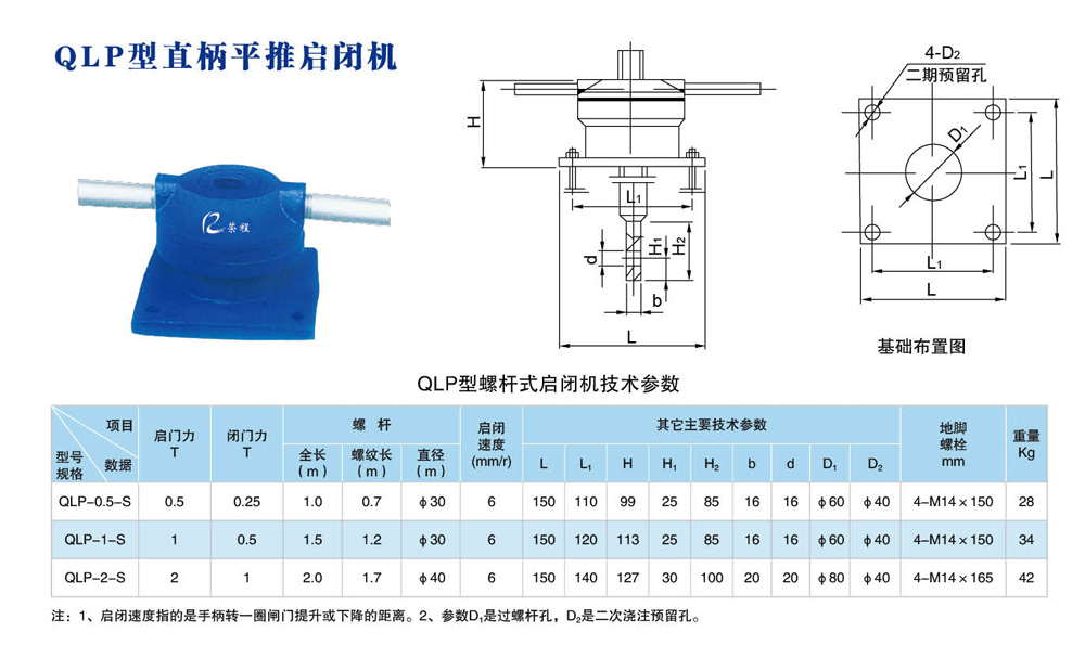 QLP型直柄平推螺杆启闭机0.5-2T